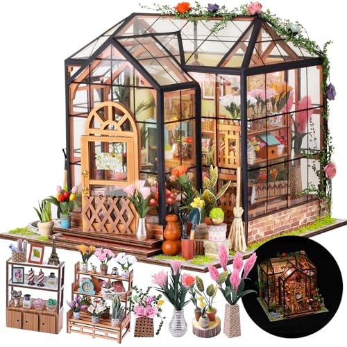 CRIOLPO Book Nook Kit-DIY Puppenhaus Holz Miniatur Haus Kit, Buch Ecke Miniatur Kit für Erwachsene Teens, 3D Holzpuzzle Bücherecke Bücherregaleinsatz Kits mit Sensor Led Licht (Transparentes Haus) von CRIOLPO