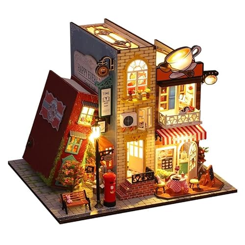 CRIOLPO Book Nook Kit-DIY Puppenhaus Holz Miniatur Haus Kit, Buch Ecke Miniatur Kit für Erwachsene Teens, 3D Holzpuzzle Bücherecke Bücherregaleinsatz Kits mit Sensor Led Licht-Außerhalb des Buches von CRIOLPO
