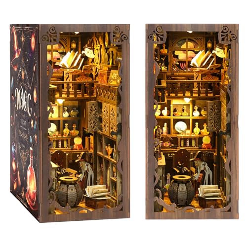 CRIOLPO Book Nook Kit - DIY Puppenhaus Holz Miniatur Haus Kit Mit Led Licht, 3D Puzzle Bücherecke Aus Holz Buch Ecke Miniatur Kit, Kreative Geschenkdekoration Für Erwachsene Teens (Magische Nacht) von CRIOLPO