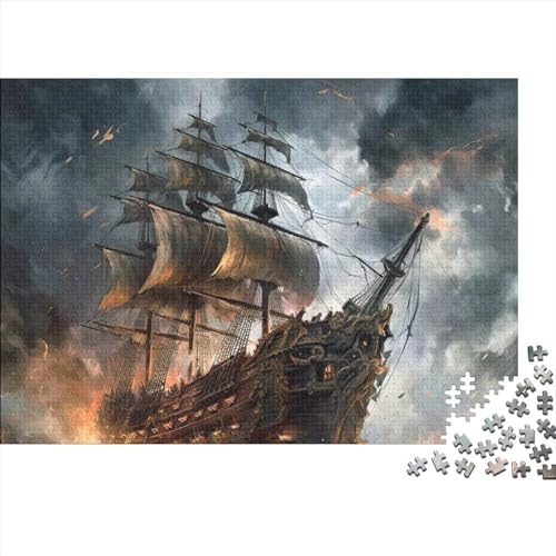 Puzzles für Erwachsene, 500 Teile, Piratenschiff, Puzzle für Erwachsene, Holzbrett-Puzzles, Denksportaufgaben für Erwachsene und Jugendliche, 500 Teile (52 x 38 cm) von CRJUS