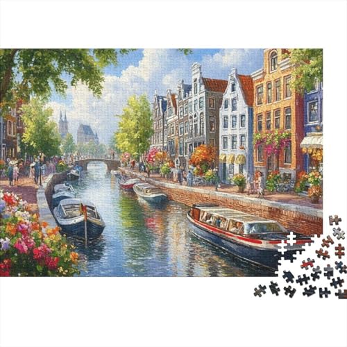 Amsterdamer Kanal Puzzle 1000 Teile Schwer Puzzle Spielzeug Pädagogisches Spiel Impossible Herausforderungsspielzeug Für Erwachsene Und Kinder Ab 14 Jahren 1000pcs (75x50cm) von CRKATXU