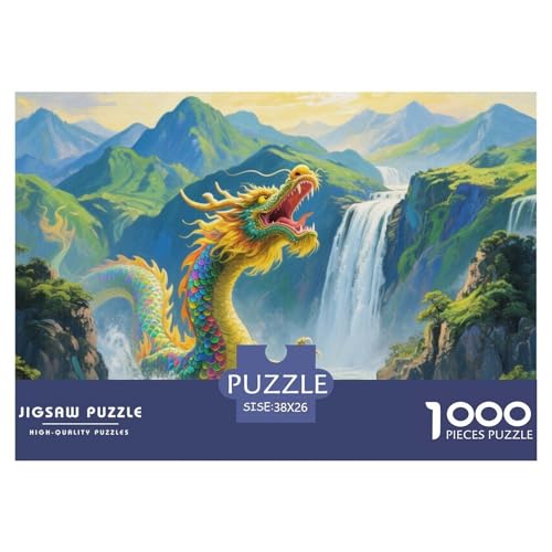 Asiatischer Drache Puzzle 1000-teilige Schwer Puzzle Spielzeug Lernspiel Impossible Herausforderungsspielzeug Für Erwachsene Kinder 38x26cm/1000pcs von CRKATXU