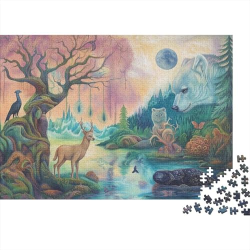Bär und Hirsch Puzzle 1000 Teile Schwer Puzzle Spielzeug Pädagogisches Spiel Impossible Herausforderung Spielzeug Für Erwachsene Und Kinder Ab 12 Jahren 1000pcs (75x50cm) von CRKATXU