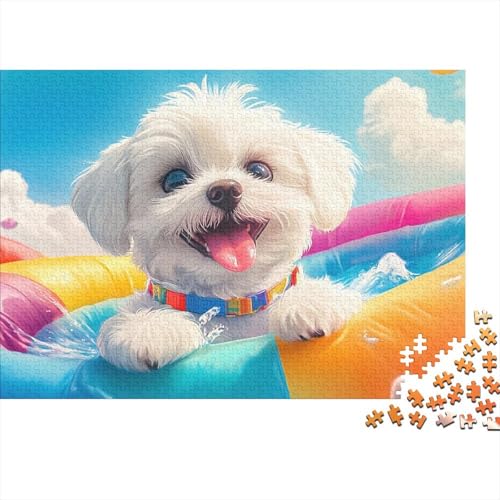 Bichon Frise Puzzles 1000 Teile Schwer Puzzle Spielzeug Pädagogisches Spiel Impossible Herausforderung Spielzeug Für Erwachsene Kinder 1000pcs (75x50cm) von CRKATXU