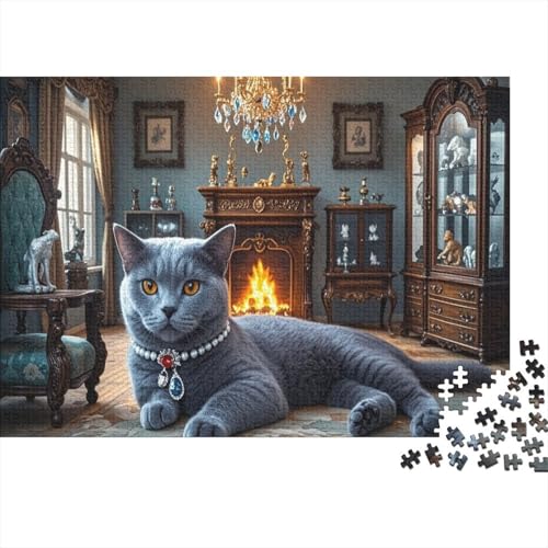 Britisch Kurzhaar 1000 Teile Puzzle Für Für Erwachsene Ab 14 Jahren British Purebred Shorthair Cat and Round Body Shape Blue-Gray Elegant Demeanor Jigsaw P von CRKATXU