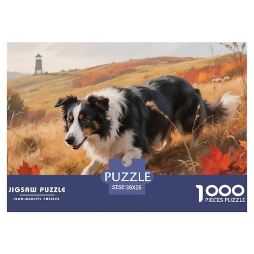 Der Border Collie Puzzle 1000-teilige Schwer Puzzle Spielzeug Pädagogisches Spiel Impossible Herausforderung Spielzeug Für Erwachsene Und Kinder Ab 14 Jahren 38x26cm/1000pcs von CRKATXU