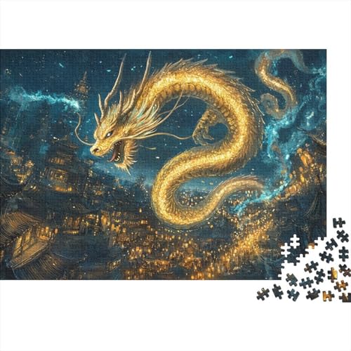 Golden Drachen Puzzles 1000 Teile Schwer Puzzle Spielzeug Lernspiel Impossible Herausforderung Spielzeug Für Erwachsene Und Kinder Ab 14 Jahren 1000pcs (75x50cm) von CRKATXU