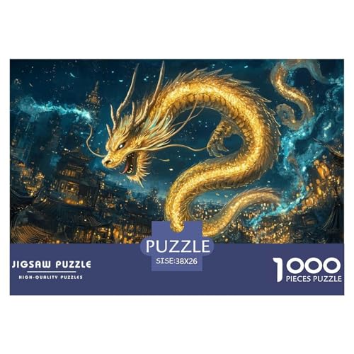 Golden Drachen Puzzles 1000 Teile Schwer Puzzle Spielzeug Pädagogisches Spiel Impossible Herausforderungsspielzeug Für Erwachsene Und Kinder Ab 14 Jahren 38x26cm/1000pcs von CRKATXU
