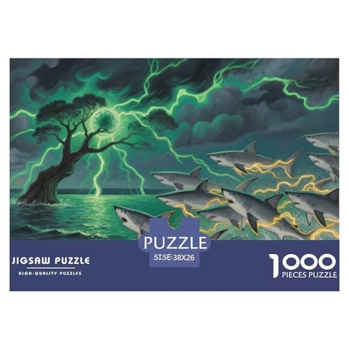 Hai Puzzles 1000 Teile Schwer Puzzle Spielzeug Pädagogisches Spiel Impossible Herausforderungsspielzeug Für Erwachsene Und Kinder Ab 12 Jahren 38x26cm/1000pcs von CRKATXU
