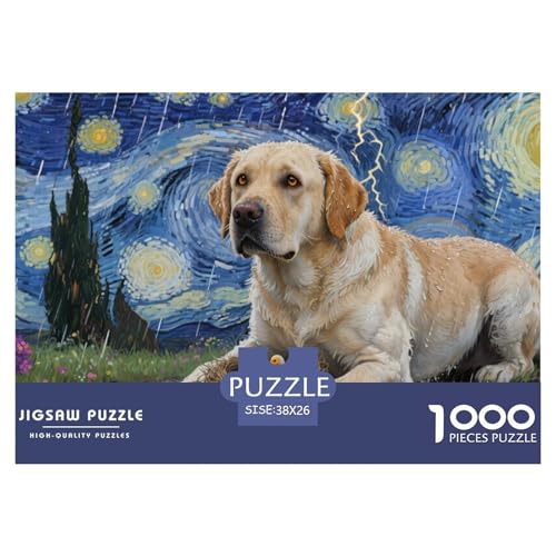 Labrador Retriever Puzzle 1000-teilige Schwer Puzzle Spielzeug Lernspiel Impossible Herausforderung Spielzeug Für Erwachsene Kinder 38x26cm/1000pcs von CRKATXU