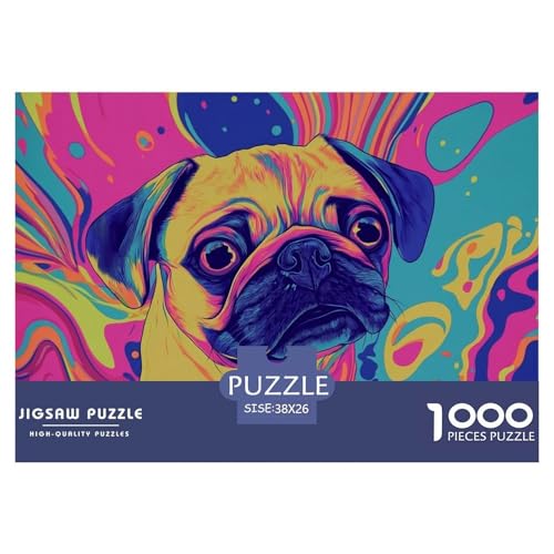 Pug Puzzle 1000 Teile Schwer Puzzle Spielzeug Pädagogisches Spiel Impossible Herausforderung Spielzeug Für Erwachsene Und Kinder in Bewährter 38x26cm/1000pcs von CRKATXU