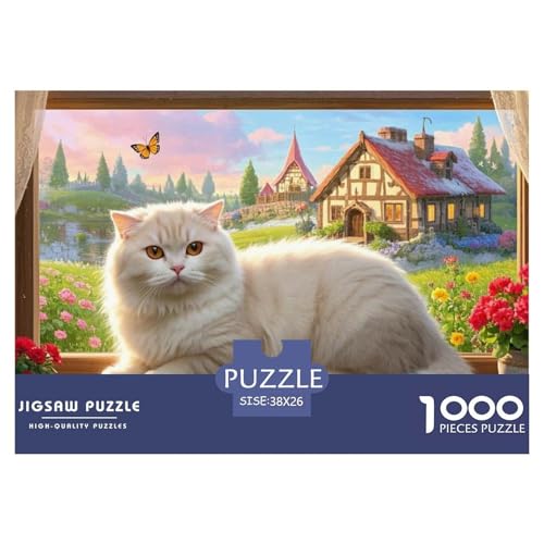 Schottische Fold Puzzle 1000-teilige Schwer Puzzle Spielzeug Lernspiel Impossible Herausforderung Spielzeug Für Erwachsene Und Kinder in Bewährter 38x26cm/1000pcs von CRKATXU