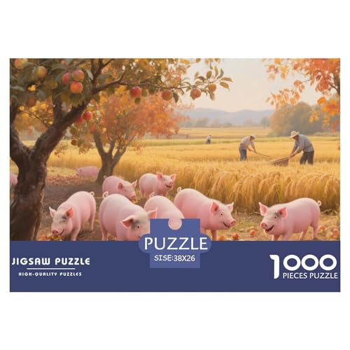Schwein Puzzle 1000-teilige Schwer Puzzle Spielzeug Lernspiel Impossible Herausforderungsspielzeug Für Erwachsene Und Kinder Ab 14 Jahren 38x26cm/1000pcs von CRKATXU