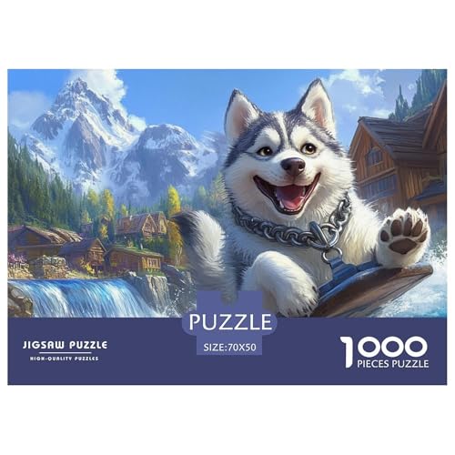 Sibirischer Husky Puzzle 1000-teilige Schwer Puzzle Spielzeug Lernspiel Impossible Herausforderung Spielzeug Für Erwachsene Und Kinder Ab 12 Jahren 70x50cm/1000pcs von CRKATXU
