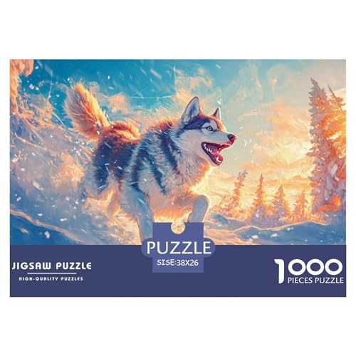 Sibirischer Husky Puzzles 1000 Teile Schwer Puzzle Spielzeug Pädagogisches Spiel Impossible Herausforderung Spielzeug Für Erwachsene Kinder 38x26cm/1000pcs von CRKATXU
