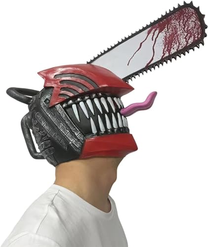 Kettensägenkopfmaske mit Kettengeflecht, Pochita Denji-Maske und Zunge, Kettensägenmann-Denji-Helm for Halloween Cosplay/400 (Color : A1) von CROKZ