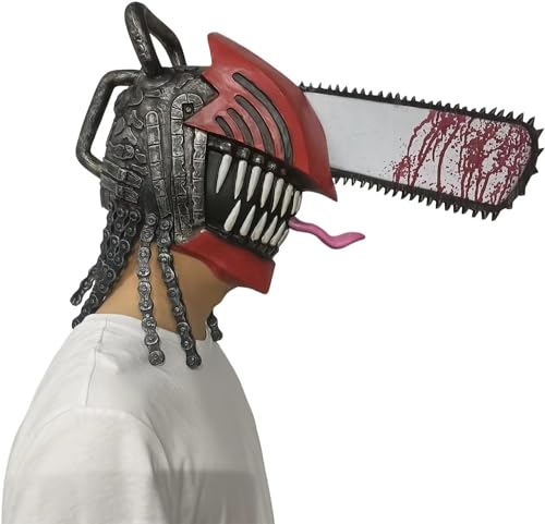 Kettensägenkopfmaske mit Kettengeflecht, Pochita Denji-Maske und Zunge, Kettensägenmann-Denji-Helm for Halloween Cosplay/400 (Color : A2) von CROKZ