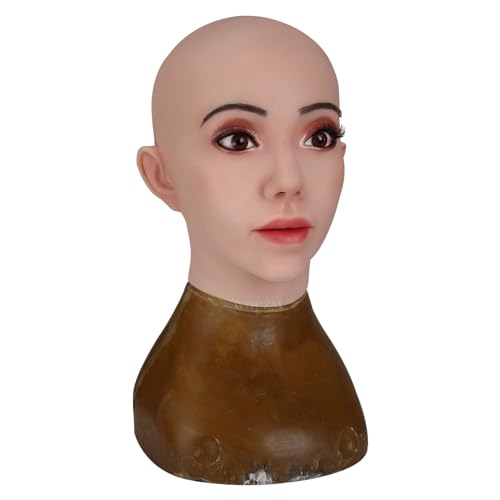 CROXZZNB Weibliche Silikonmaske Realistische Handgemachte Cosplay Kopf Maske Halloween Requisiten Schönheit Gesicht für Crossdresser,Color 1,With makeup von CROXZZNB