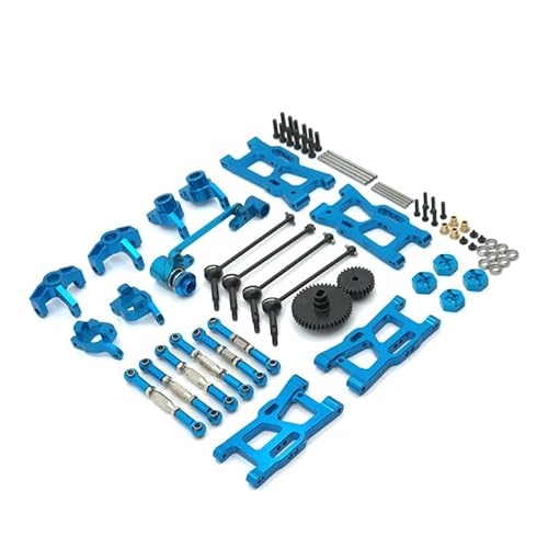 for WLtoys 124018 124019 144001 RC Auto Teile Metall Upgrade Kit Antriebswelle Zugstange Schaukel Arm Lenkung Tasse Getriebe (Color : Blue) von CRUMPS