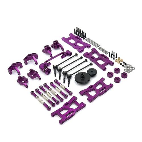 for WLtoys 124018 124019 144001 RC Auto Teile Metall Upgrade Kit Antriebswelle Zugstange Schaukel Arm Lenkung Tasse Getriebe (Color : Purple) von CRUMPS