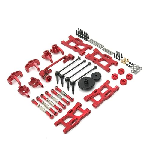 for WLtoys 124018 124019 144001 RC Auto Teile Metall Upgrade Kit Antriebswelle Zugstange Schaukel Arm Lenkung Tasse Getriebe (Color : Red) von CRUMPS