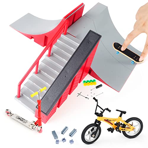 CS COSDDI Finger Skateboard und Rampe Zubehör Set, Fingerboard Skate Park Spielzeug Set, DIY Montage Skate Park Kit Fingerspielzeug Mit Rampe Parks Für Fingersportarten, Geschenk Für Kinder (A) von CS COSDDI