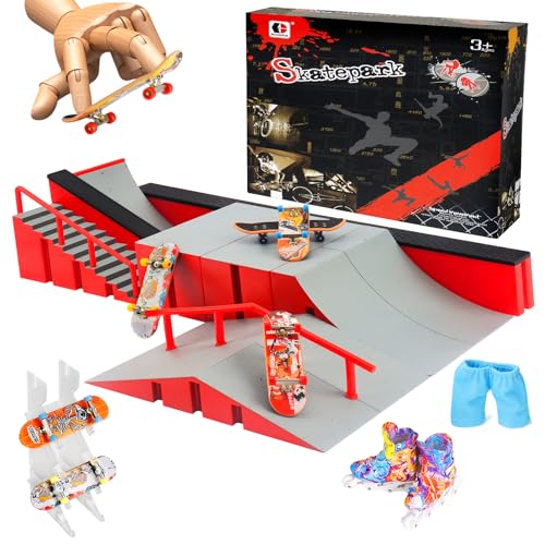 CS COSDDI Finger Skateboard und Rampe Zubehör Set, Fingerboard Skate Park Spielzeug Set, DIY Montage Skate Park Kit Fingerspielzeug Mit Rampe Parks Für Fingersportarten, Geschenk Für Kinder von CS COSDDI