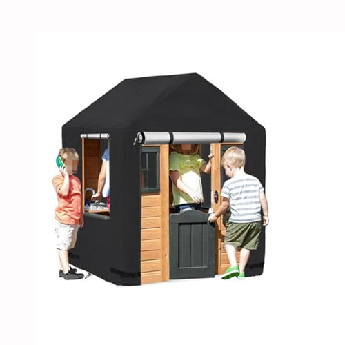 Spielhäuser Abdeckung, Gartenhaus 420D Oxford Wasserdicht Sonnenschutz UV-Beständig Staubdicht Kinderspielhaus Allwetter Schutzhülle, Für Gartenhaus Hof Rasen Holzhütten (Black A,142 * 142 * 153cm) von CSARPECT