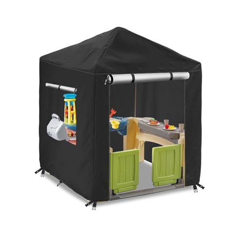 Spielhäuser Abdeckung, Gartenhaus 420D Oxford Wasserdicht Sonnenschutz UV-Beständig Staubdicht Kinderspielhaus Allwetter Schutzhülle, Für Gartenhaus Hof Rasen Holzhütten (Black B,142 * 142 * 153cm) von CSARPECT