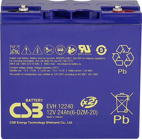 CSB Battery EVH 12240 EVH12240 Bleiakku 12V 24Ah Blei-Vlies (AGM) (B x H x T) 181 x 170 x 170mm M5-S von CSB Battery