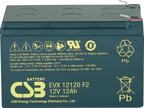 CSB Battery EVX 12120 EVX12120F2 Bleiakku 12V 12Ah Blei-Vlies (AGM) (B x H x T) 151 x 100 x 98mm Fla von CSB Battery