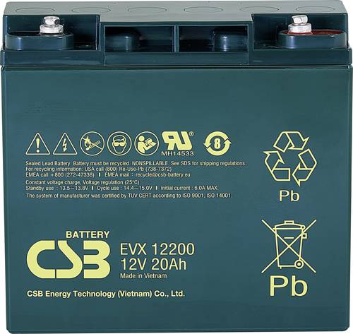 CSB Battery EVX 12200 EVX12200 Bleiakku 12V 20Ah Blei-Vlies (AGM) (B x H x T) 181 x 167 x 76mm M5-Sc von CSB Battery