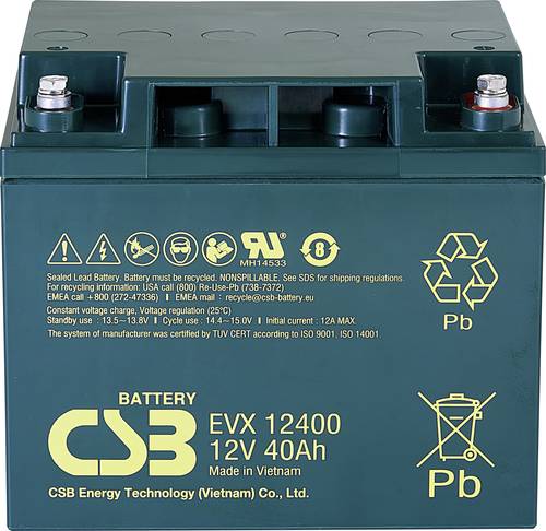 CSB Battery EVX 12400 EVX12400-I1 Bleiakku 12V 40Ah Blei-Vlies (AGM) (B x H x T) 197 x 170 x 165mm M von CSB Battery