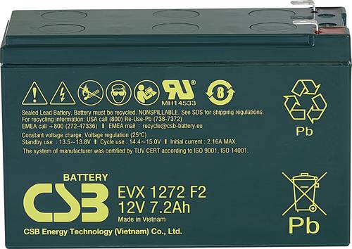 CSB Battery EVX 1272 EVX1272F2 Bleiakku 12V 7.2Ah Blei-Vlies (AGM) (B x H x T) 151 x 99 x 65mm Flach von CSB Battery