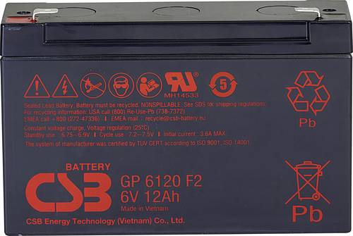 CSB Battery GP 6120 Standby USV GP6120F2 Bleiakku 6V 12Ah Blei-Vlies (AGM) (B x H x T) 151 x 101 x 5 von CSB Battery
