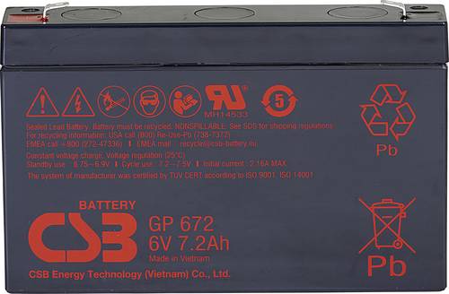 CSB Battery GP 672 Standby USV GP672F1 Bleiakku 6V 7.2Ah Blei-Vlies (AGM) (B x H x T) 151 x 101 x 34 von CSB Battery