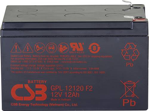 CSB Battery GPL 12120 GPL12120F2 Bleiakku 12V 12Ah Blei-Vlies (AGM) (B x H x T) 151 x 100 x 98mm Fla von CSB Battery