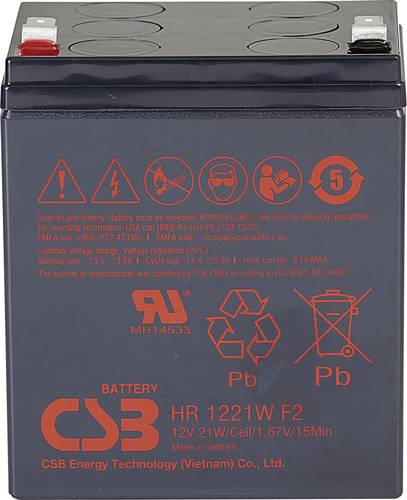CSB Battery HR 1221W high-rate HR1221WF2 Bleiakku 12V 5Ah Blei-Vlies (AGM) (B x H x T) 90 x 106 x 70 von CSB Battery