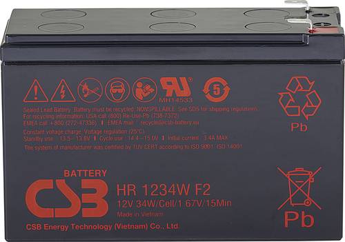 CSB Battery HR 1234W high-rate HR1234WF2 Bleiakku 12V 8.4Ah Blei-Vlies (AGM) (B x H x T) 151 x 99 x von CSB Battery