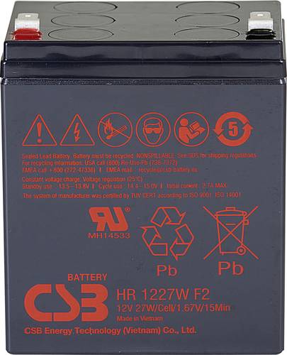 CSB Battery HR 1227W high-rate HR1227WF2 Bleiakku 12V 6.2Ah Blei-Vlies (AGM) (B x H x T) 90 x 106 x von CSB Battery