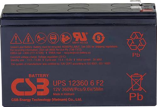 CSB Battery UPS 123606high-rate UPS123606F1F2 Bleiakku 12V 7Ah Blei-Vlies (AGM) (B x H x T) 151 x 99 von CSB Battery