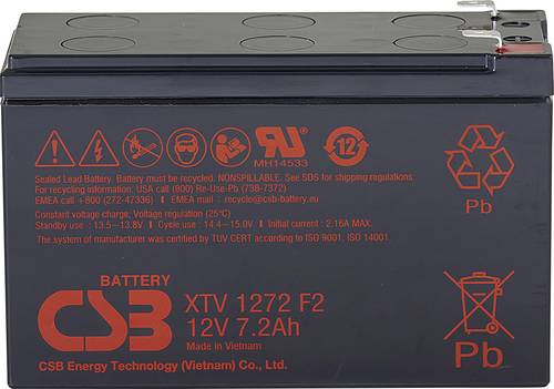CSB Battery XTV1272 XTV1272 Bleiakku 12V 7.2Ah Blei-Vlies (AGM) (B x H x T) 151 x 99 x 65mm Flachste von CSB Battery