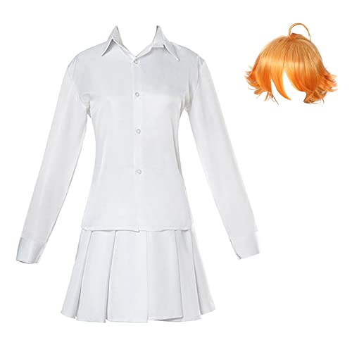 CSOCKS Anime The Promised Neverland Cosplay Kostüm Emma Norman Ray Weißes Hemd Hose Faltenrock Outfits mit Perücke für Männer Frauen von CSOCKS