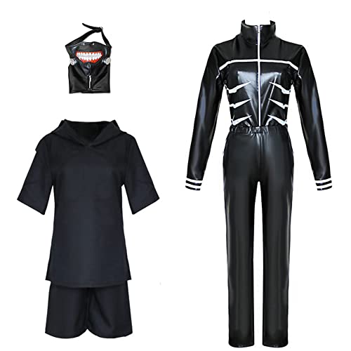 CSOCKS Tokyo Ghoul Cosplay Kostüm Ken Kaneki Jumpsuit Kleid Schwarze Kampfuniform mit Maske und Perücke Männer Frauen von CSOCKS