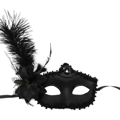 CSSHNL Blumen-Feder-Maske, exquisite Perlen-Spitze-Blumen-Maskerade-Maske, halbe Gesichts-Augenmaske aus Kunststoff Maskerade Maske (Size : Black) von CSSHNL