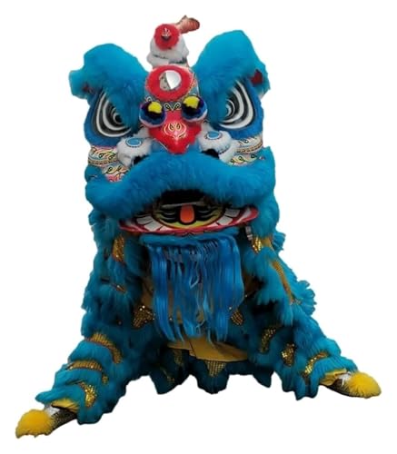 CSYQPDMBDL Löwen-Tanz-Kostüm, Löwen-Tanz-Maskottchen-Kostüm, Künstliche Wolle Drachentanz Performance Löwenkostüm Löwentanzkopf(Blue) von CSYQPDMBDL