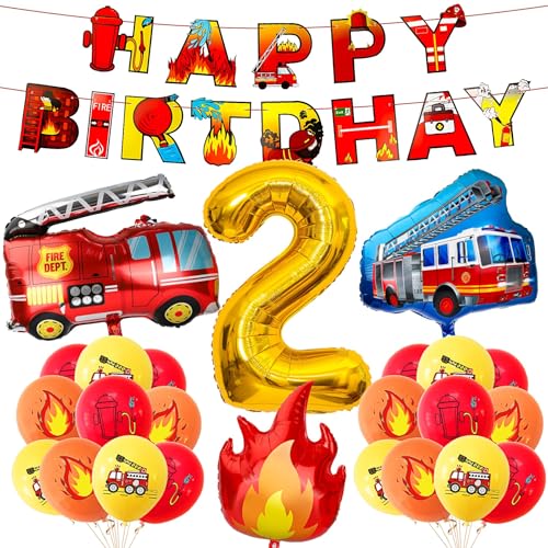 Feuerwehr Deko für 2. Geburtstag, XXL Bunt Feuerwehrauto Flamme Folienballons 18 Latexballon Happy Birthday Girlande für 2. Geburtstagsfeier Junge Feuerwehrmann Deko Feuerwehr Deko für 2. Geburtstag, XXL Bunt Feuerwehrauto Flamme Folienballons 18 Latexballon Happy Birthday Girlande für 2. Geburtstagsfeier Junge Feuerwehrmann Deko von CSYY