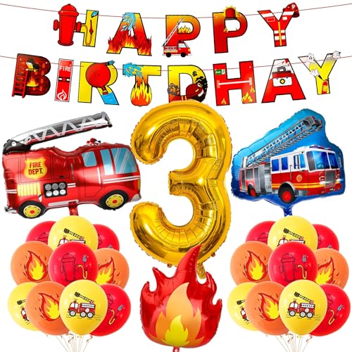 Feuerwehr Deko für 3. Geburtstag, XXL Bunt Feuerwehrauto Flamme Folienballons 18 Latexballon Happy Birthday Girlande für 3. Geburtstagsfeier Junge Feuerwehrmann Deko Feuerwehr Deko für 3. Geburtstag, XXL Bunt Feuerwehrauto Flamme Folienballons 18 Latexballon Happy Birthday Girlande für 3. Geburtstagsfeier Junge Feuerwehrmann Deko von CSYY