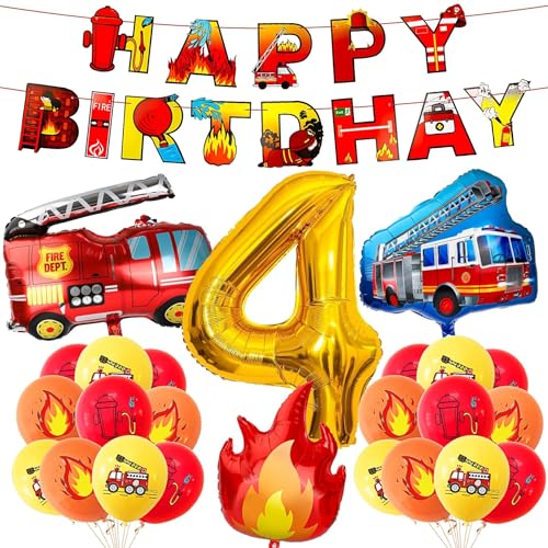 Feuerwehr Deko für 4. Geburtstag, XXL Bunt Feuerwehrauto Flamme Folienballons 18 Latexballon Happy Birthday Girlande für 4. Geburtstagsfeier Junge Feuerwehrmann Deko Feuerwehr Deko für 4. Geburtstag, XXL Bunt Feuerwehrauto Flamme Folienballons 18 Latexballon Happy Birthday Girlande für 4. Geburtstagsfeier Junge Feuerwehrmann Deko von CSYY