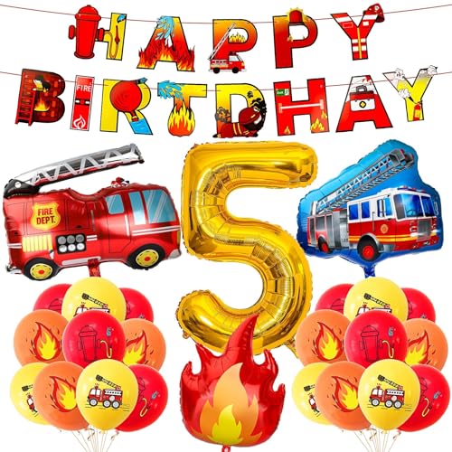 Feuerwehr Deko für 5. Geburtstag, XXL Bunt Feuerwehrauto Flamme Folienballons 18 Latexballon Happy Birthday Girlande für 5. Geburtstagsfeier Junge Feuerwehrmann Deko Feuerwehr Deko für 5. Geburtstag, XXL Bunt Feuerwehrauto Flamme Folienballons 18 Latexballon Happy Birthday Girlande für 5. Geburtstagsfeier Junge Feuerwehrmann Deko von CSYY